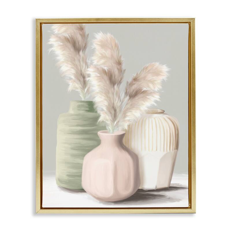 Stupell Soft Pampas Vases Framed Floater Canvas Wall Art Design By House Fenway - 25 x 31 - Gold