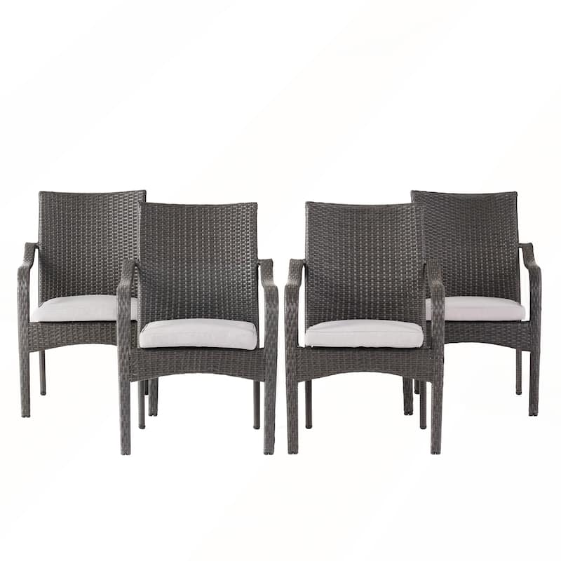 Outdoor PE Rattan Stacking Chair with Iron Frame Set of 4