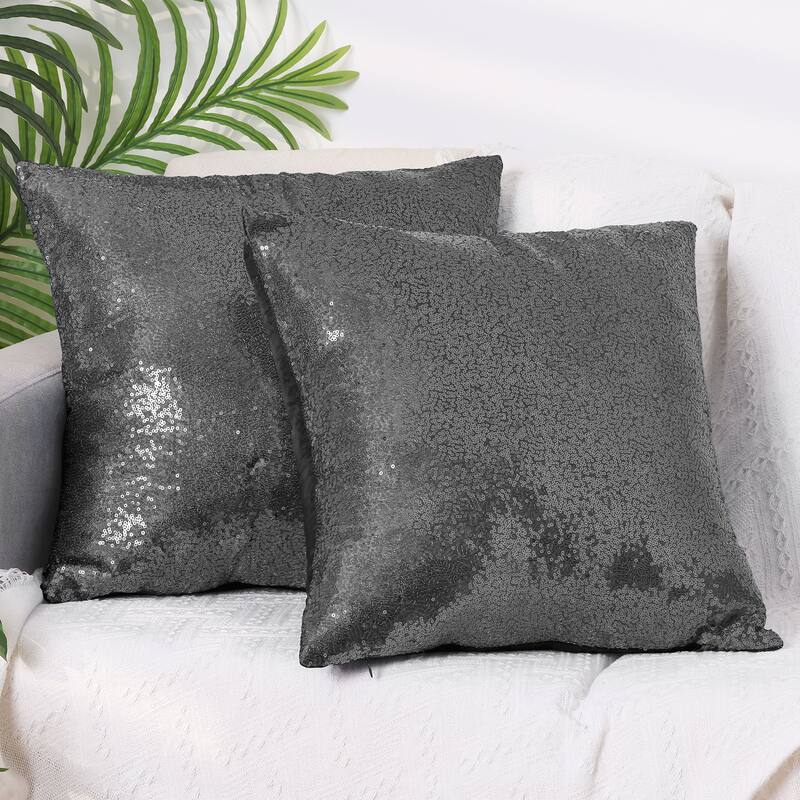Sequin Throw Pillow Covers, Pack of 2 Square Glitter Decorative Pillow Cases Personalized Cushion Covers - Gray - 18 x 18 Inch