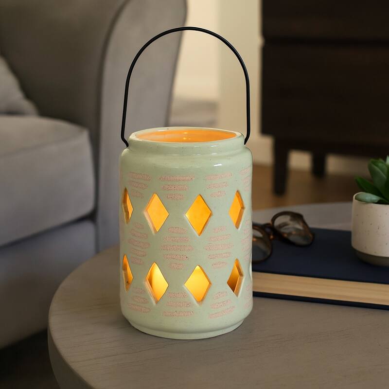 Ceramic Cut-Out Diamond Modern Lantern