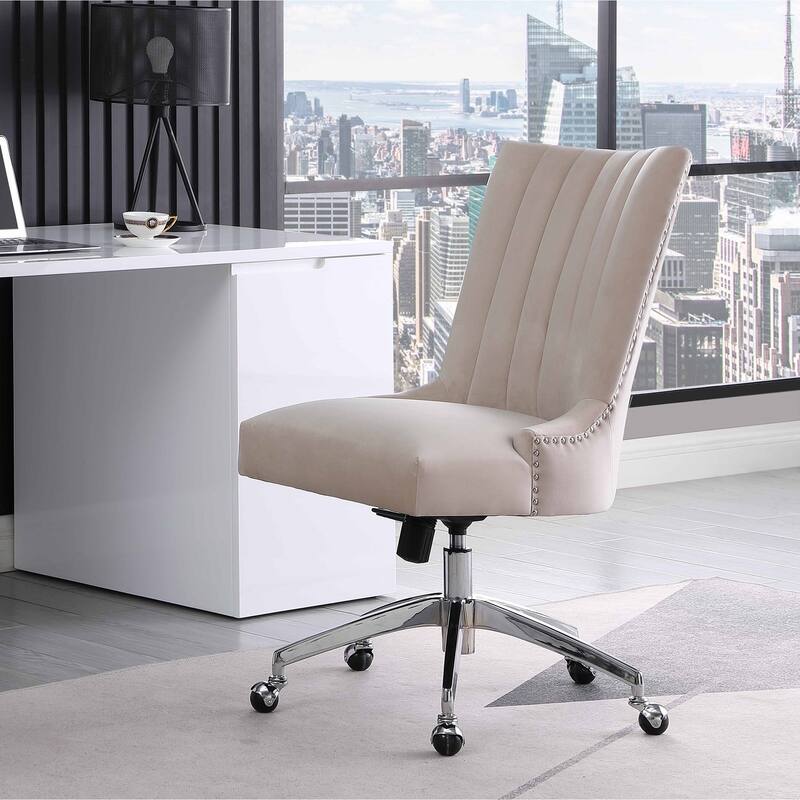 Somette Swivel Computer Chair in Beige Velvet