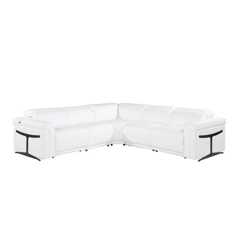 HomeRoots White Italian Leather Modular L Shaped Five Piece Corner Sectional