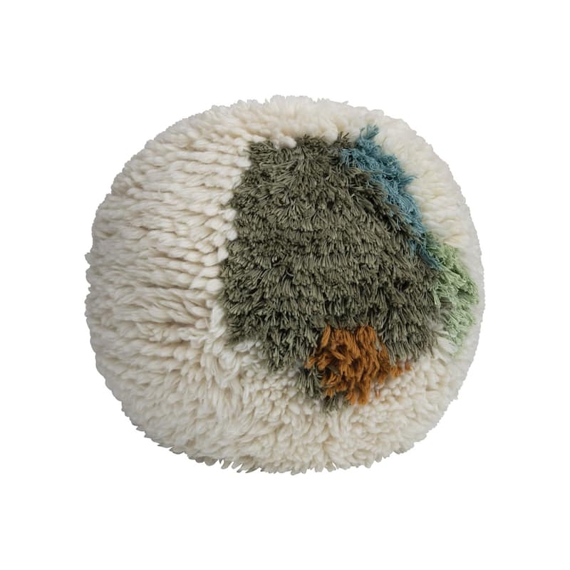 Wool Shag Pouf with Abstract Design