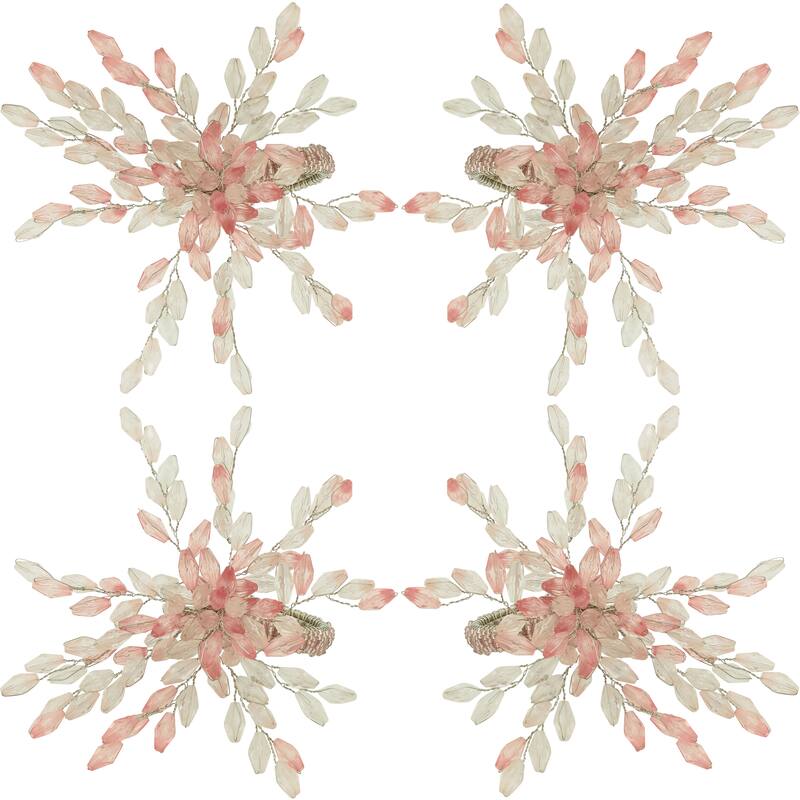 Napkin Rings With Beaded Flower Design (Set of 4)