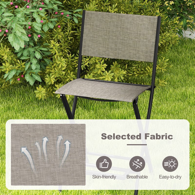 Gymax Folding Bar Stools Set of 4 Patio Sling Chairs w/ Backrest
