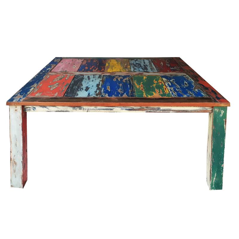 Chic Teak Square Dining Table made from Recycled Teak Wood Boats, 47 inch - Multi