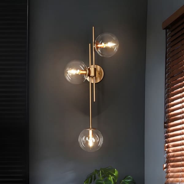 slide 2 of 43, Bola Modern Gold 3-Light Chandelier Wall Sconce Textured Glass Bathroom Vanity Light