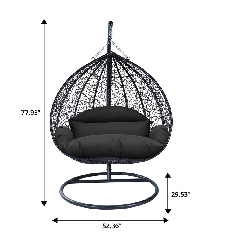 2-Person Outdoor Hanging Egg Chair with Teardrop Frame, Weather-Resistant Cotton Cushioned Seat for Patio and Indoor Use