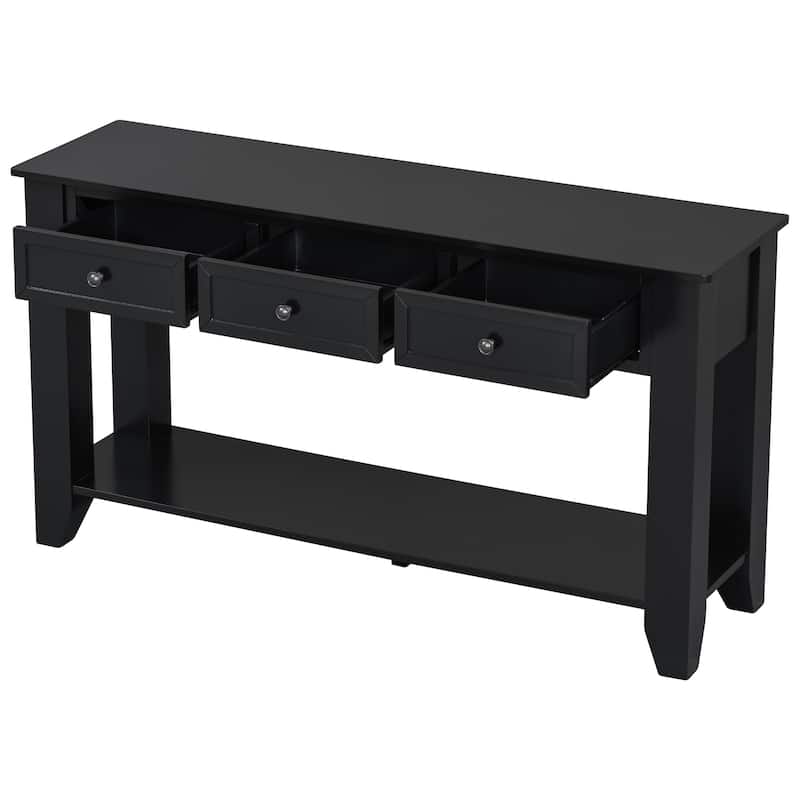 Roomfitters 55.4" Modern Console Table, Narrow Entryway Accent Table with Storage and Open Shelf, Hallway Sofa Table