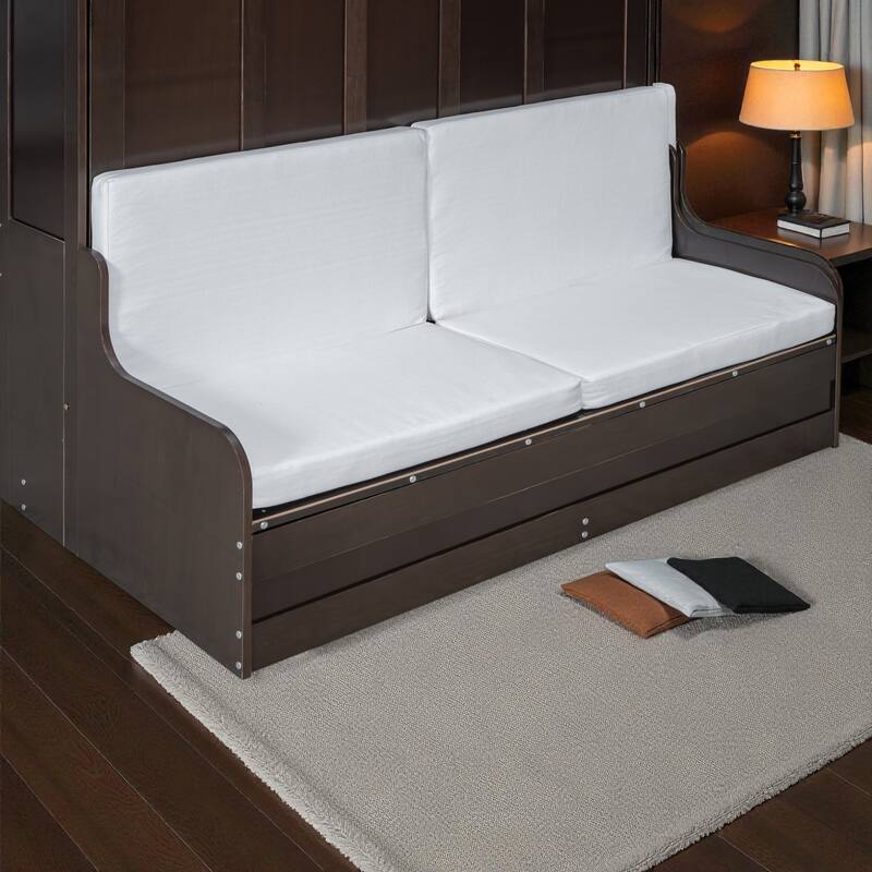 Queen Size Murphy Wall Bed with Folding Cushion Chair, Space-Saving Cabinet Bed for Guest Room or Home Office