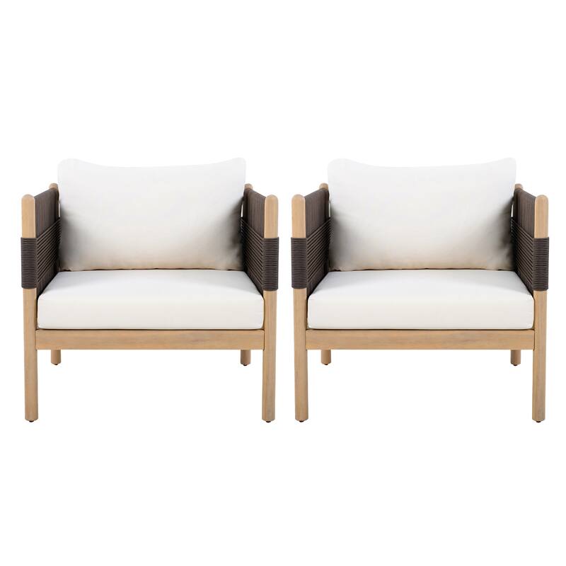 Christopher Knight Home - Outdoor Patio 29.72" Acacia Wood Club Chair with Handwoven Rope Panels and Cushions