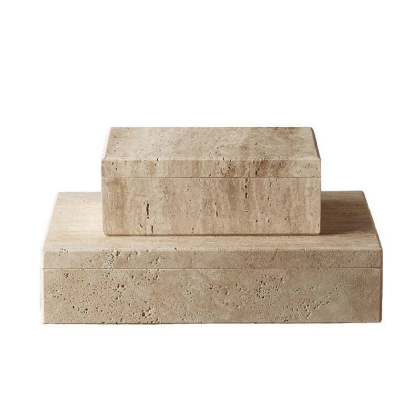 Large Rectangular Travertine Storage Box - 10.5" - Beige