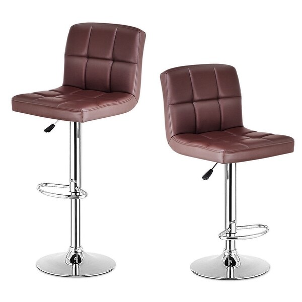 Shop Costway Set Of 2 Bar Stools PU Leather Adjustable Barstool Swivel
