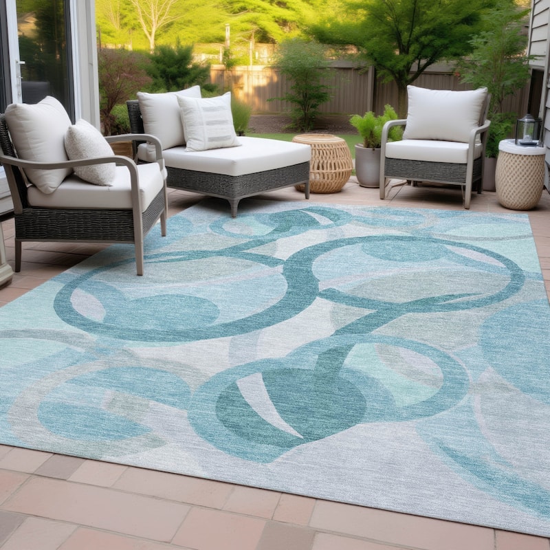 Machine Washable Indoor/Outdoor Contemporary Deco Chantille Rug