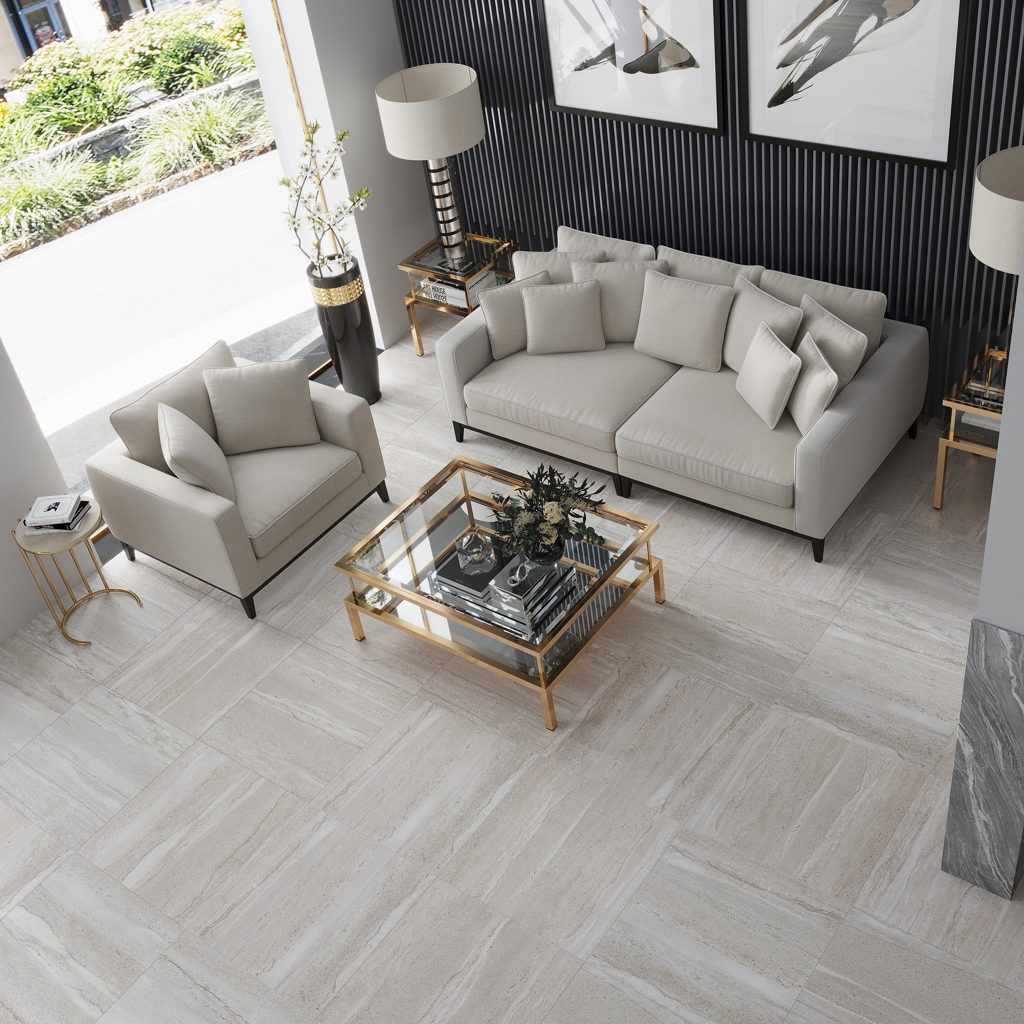 Arenza 24x24 Light Gray Porcelain Large Format Stone Look Wall and