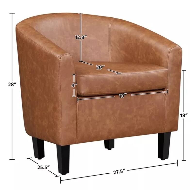 PU Leather Accent Chair, Barrel Chair Brown - 25.5" x 28"