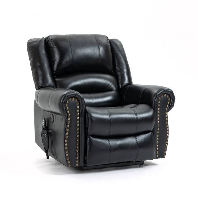 Dual Motor Real Leather Power Lift Recliner with Massage, Heating Functuous and USB Ports-Up to 350 LBS Capacity