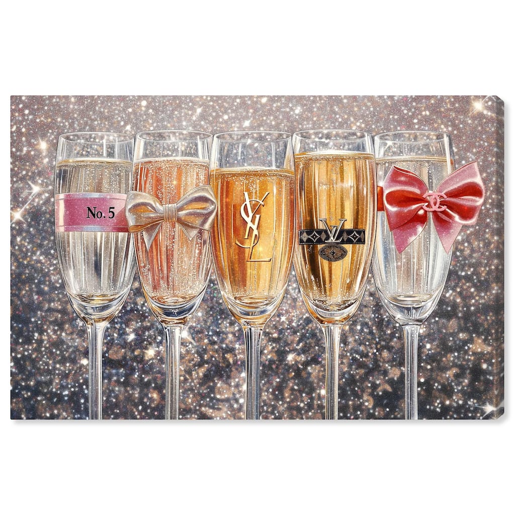 Champagne Glasses Glitz Canvas by Art Remedy, Gallery Wrapped