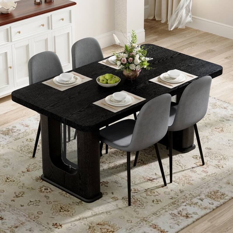 5-Piece Modern Dining Set, 64.5x35.4 Inch Textured Table & 4 High-Resilience Fabric Chairs with Metal Legs