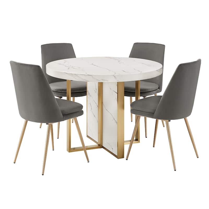 Saki 43" Wide Faux Marble Round Dining Table Set by iNSPIRE Q Modern - White Table