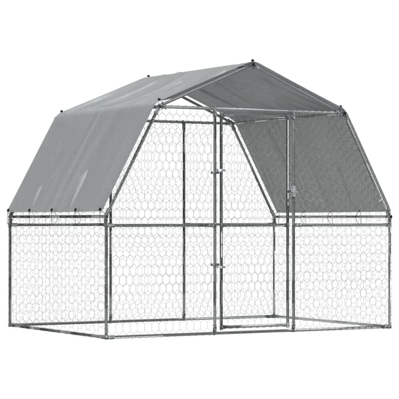 vidaXL Dog Cage with Roof and Door Playpen Animal Kennel Silver Galvanized Steel
