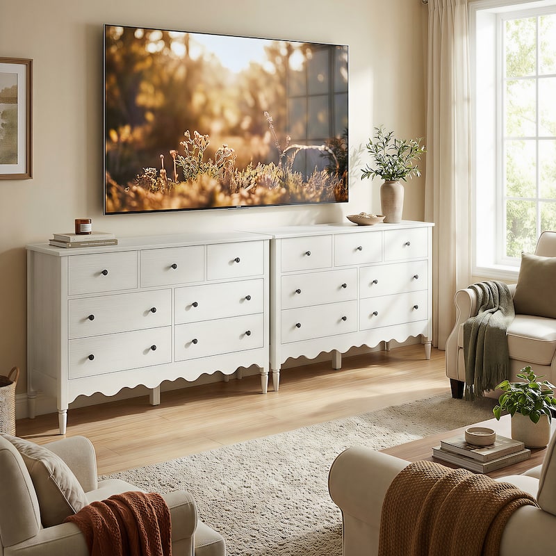 Narill Wave-Inspired 7-Drawer Dresser, 47-In Bedroom Chest of Drawers