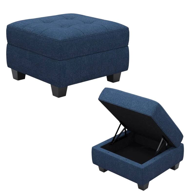 HomeRoots 26" Light Gray and Black Linen Tufted Storage Ottoman