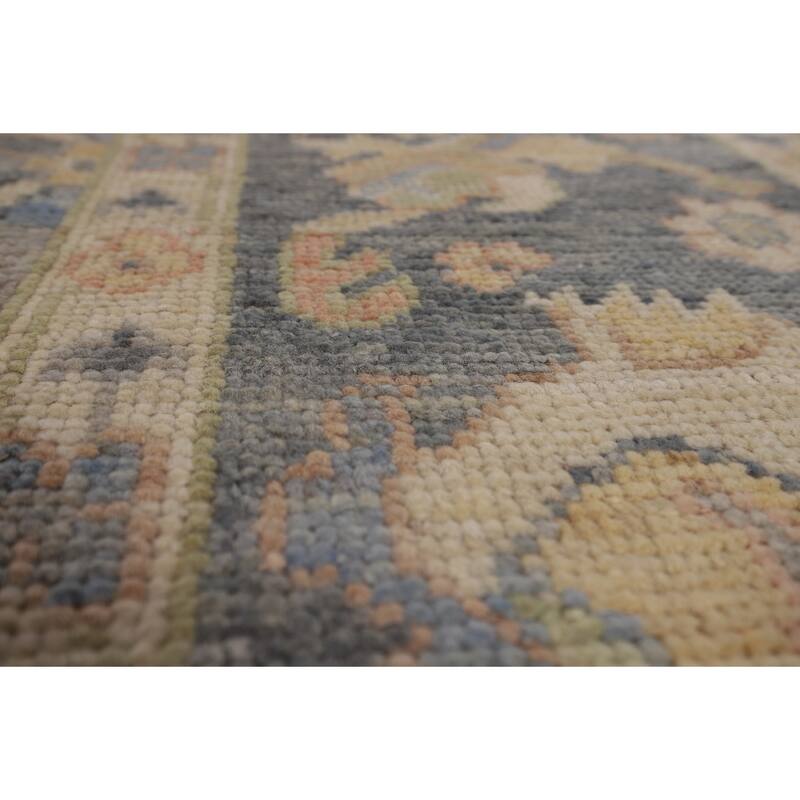 Vegetable Dye Grey Oushak Turkish Rug Hand-Knotted Floral Wool Carpet - 8'1"x 10'1"