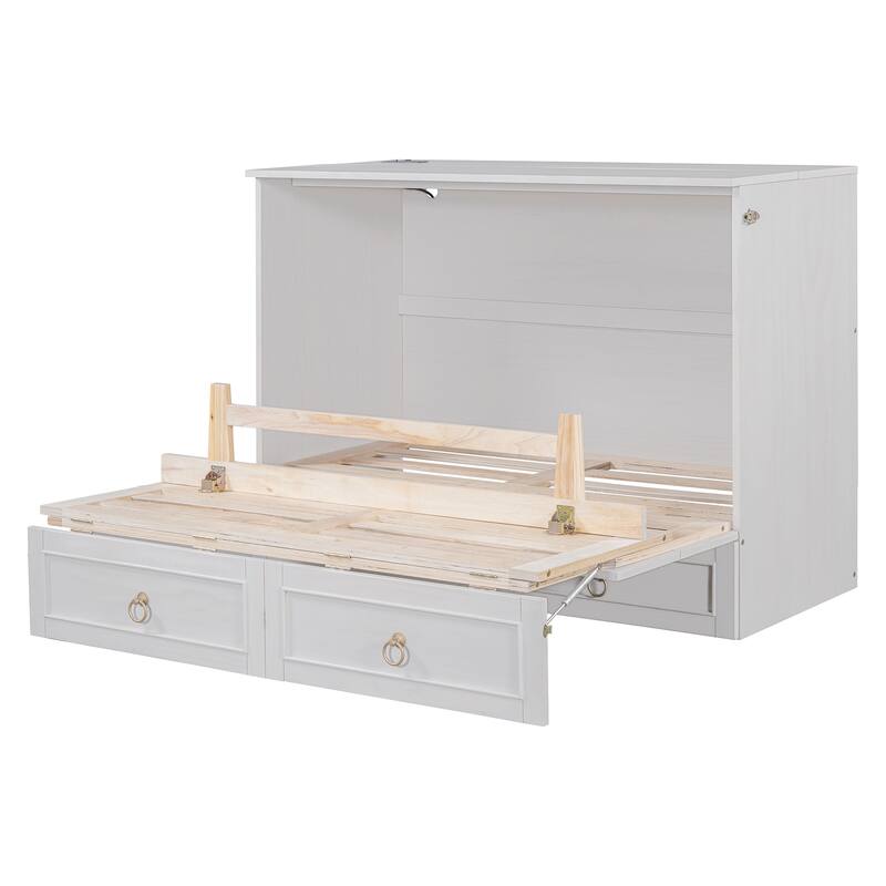 Space-Saving Full Size Murphy Bed with Storage Drawers, White
