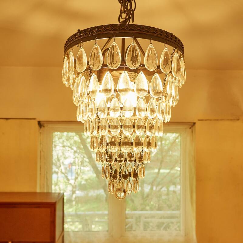 3 Light Oil Rubbed Bronze Tiered Pendant with Crystal Accent - 13.04"x13.04"x20.85"
