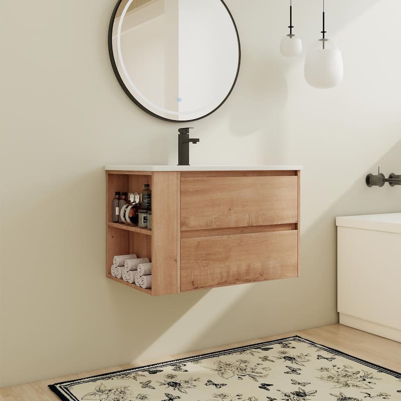 Bathroom Vanity With Sink In 30/36 Inch, Floating Bathroom Vanity With Soft Close Drawers and adjustable shelves