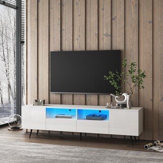 White TV Stand Media Console with 2 Doors 2 Drawers Accent Lockers ...