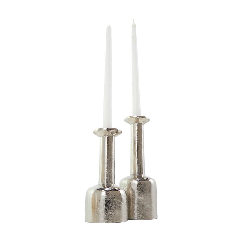 Gold or Silver Aluminum Metal Candle Holder with Rounded Bases (Set of 2)
