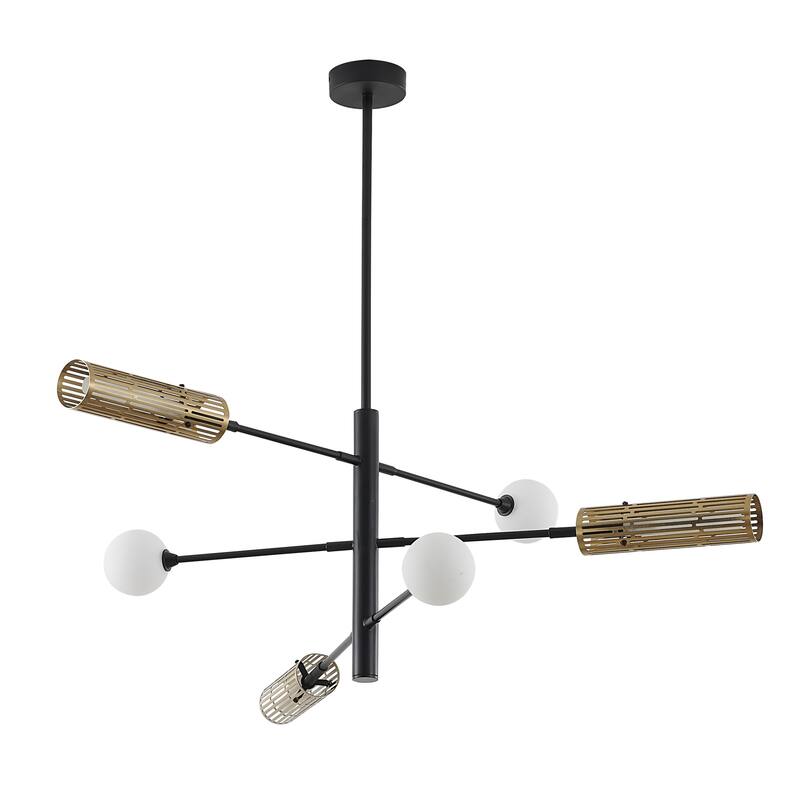 6-Light Black And Gold Chandelier With White Glass Shades