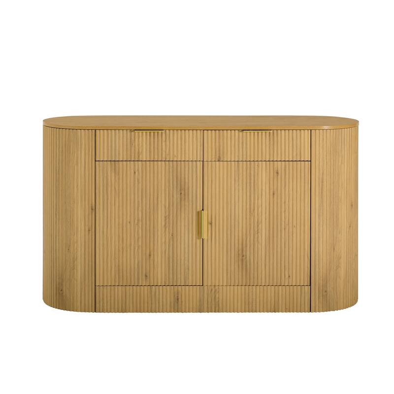 Roomfitters 55.1" Oval Sideboard Buffet Cabinet with 2 Drawers & Wine Rack, Mid-century Modern Fluted Accent for Dining
