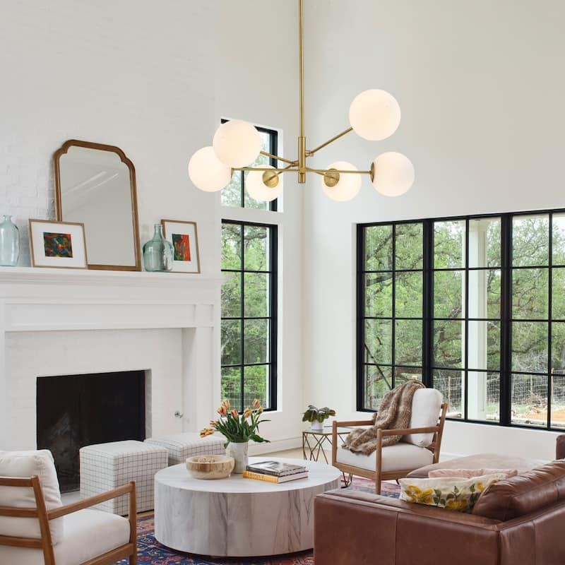 Modern 6-Light Sputnik Frosted Glass Globes Chandelier - W39.4"