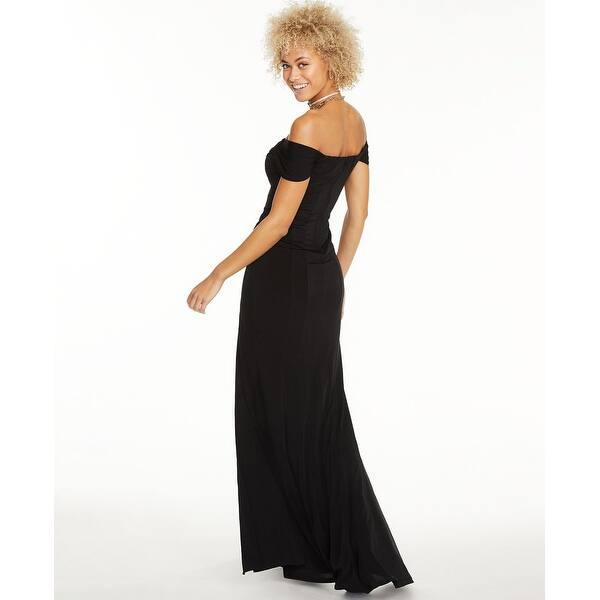 Emerald Sundae Women's Slitted Off Shoulder Full Length Formal Sheath Dress  Black Size Large - Bed Bath & Beyond - 40564132