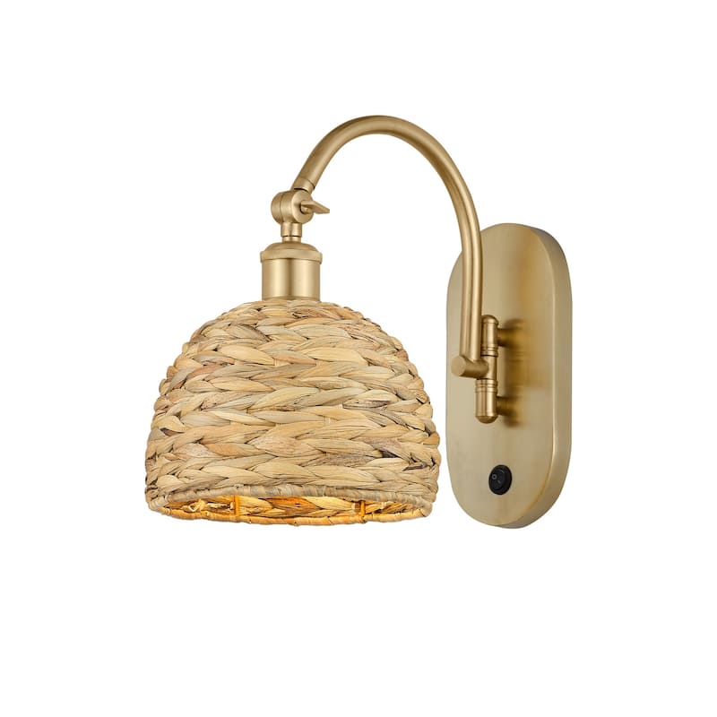 Innovations Lighting 518-1W-13-8 Woven Rattan Sconce Woven Rattan 13" - Satin Gold / Natural