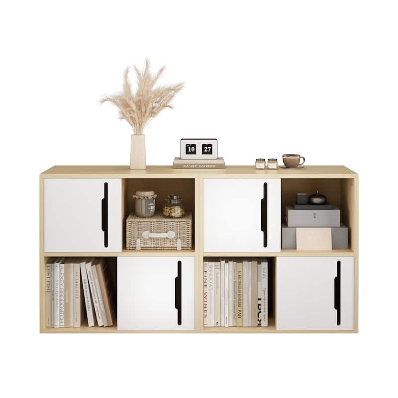 Light Wood 4 Cube Storage Organizer with Cabinet Doors