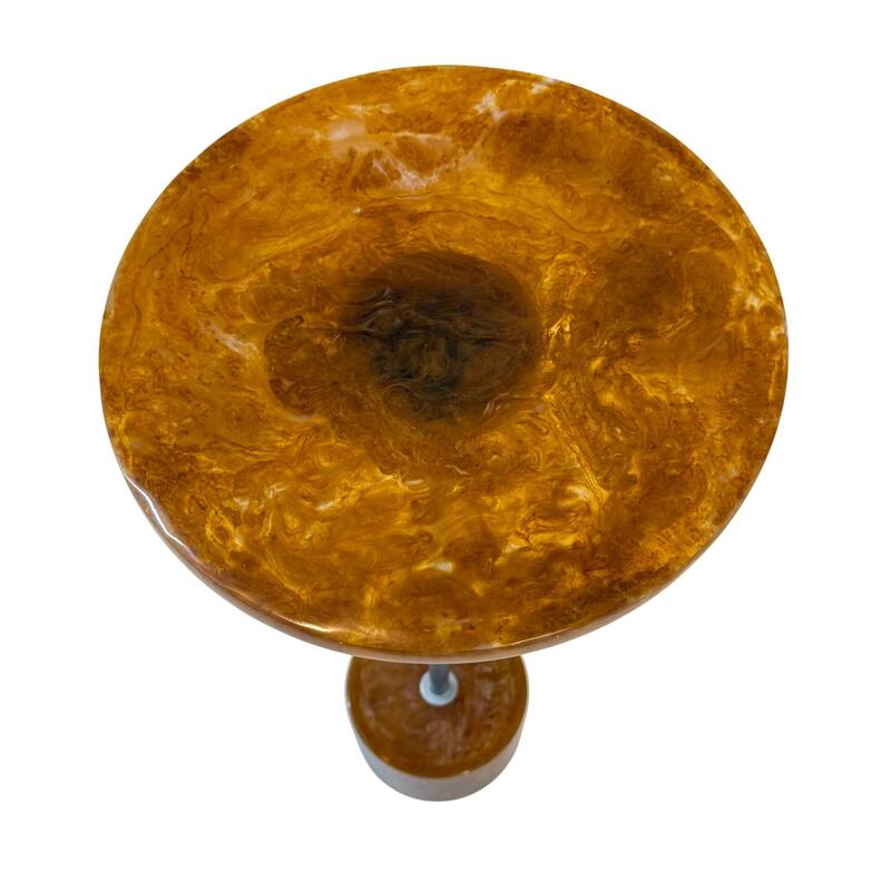 Amber Glow Pedestal Accent 25" Round Resin Side Table with Nickel Base - Modern, Compact, Durable