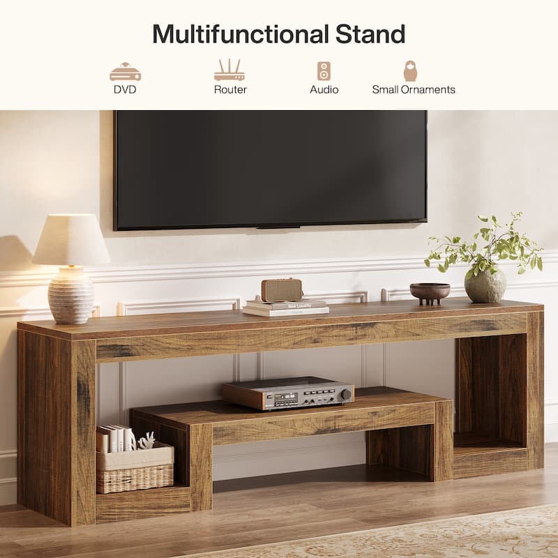 63" TV Stand, Farmhouse Entertainment Center with Storage, Brown
