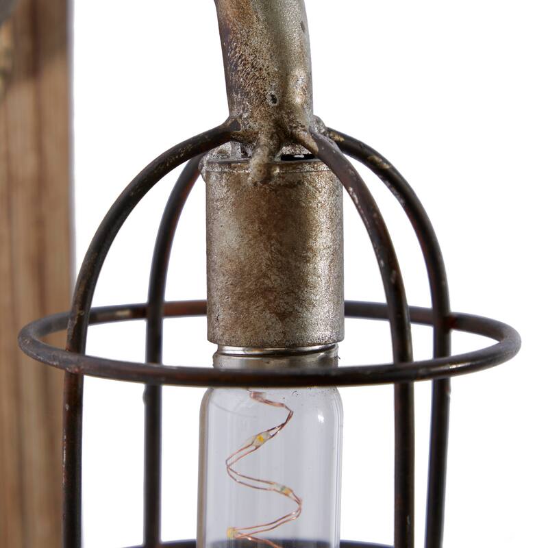 Brown Metal Battery Operated Geometric Accent Lamp with Included Fixed LED Light