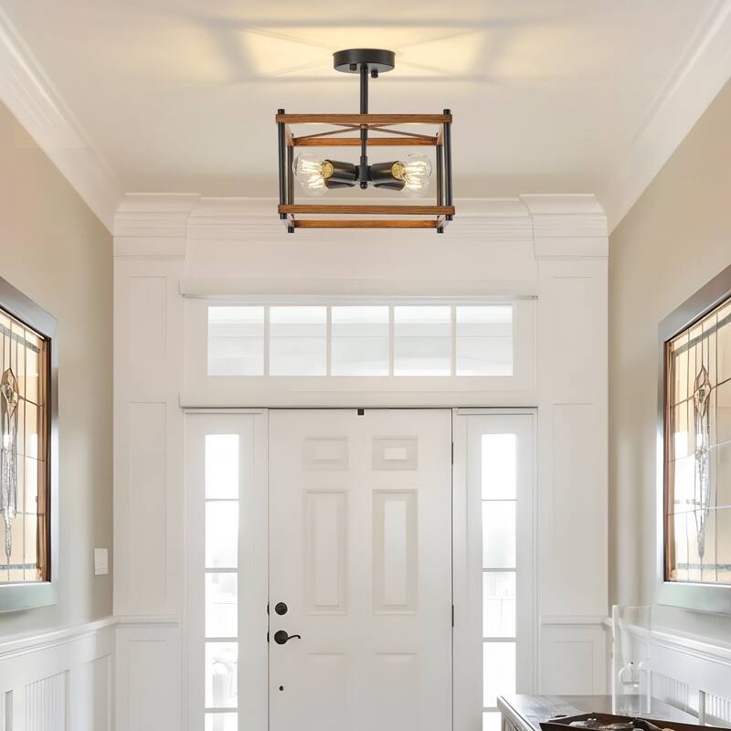 Starsky 4-Light Faux Wood Rectangle Semi Flush Mount - Black