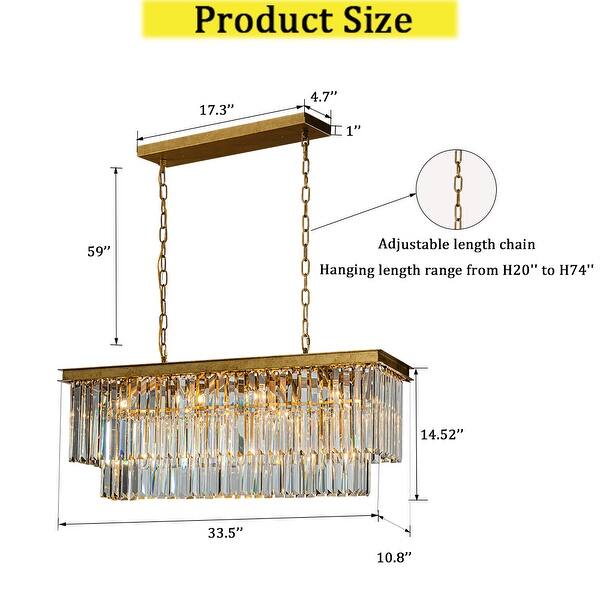 Gold Rectangular Light CraftHome 11-Light Modern Fringe Crystal Chandelier in Antique Gold ...
