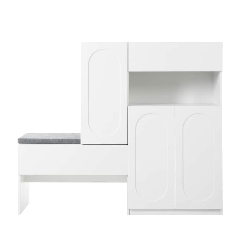Shoe Cabinet Shoe Rack Organizer w/ Shoe Bench, Adjustable Shelves