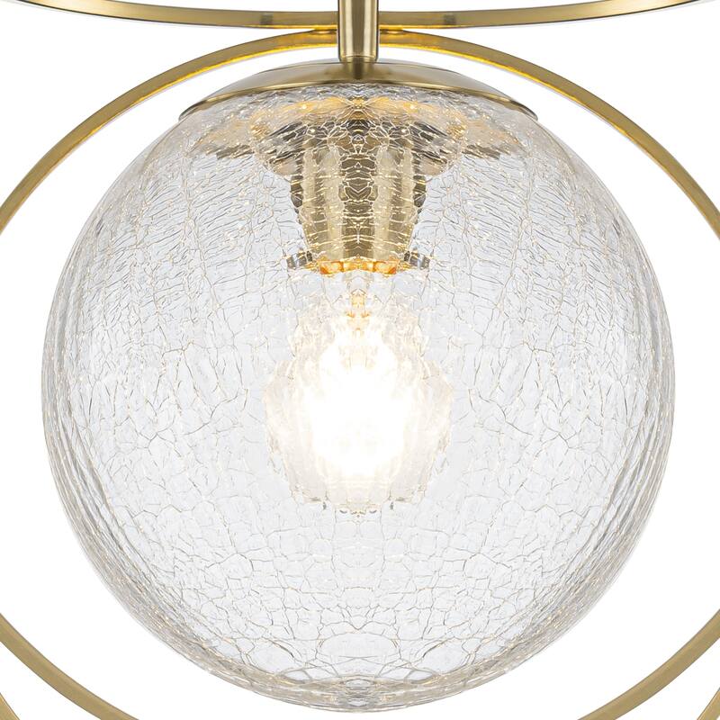 11.5" Metal Frame Clear Crackled Glass Globe Pendant Light Modern - Dia.11.5-in
