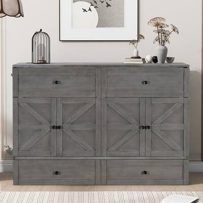 Queen Size Murphy Bed with Large Drawers & USB Ports