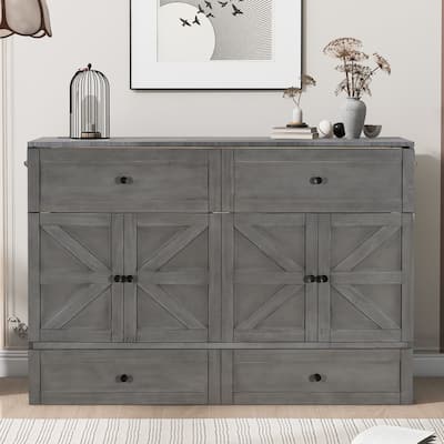 Queen Size Solid Wood Murphy Bed with Storage Drawers, USB Ports, and Space-Saving Design