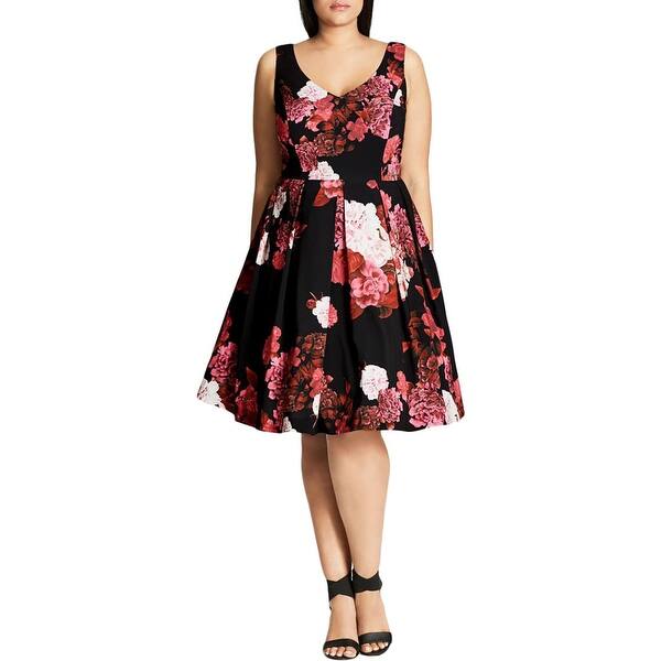 Shop City Chic Womens Casual Dress Floral Print Box Pleated