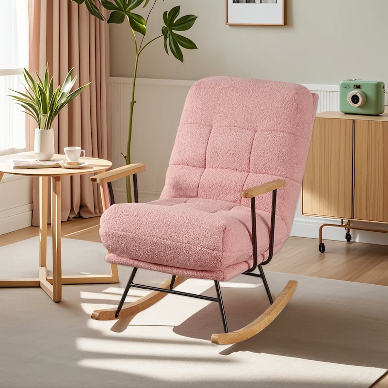 Nursery Rocking Chair Upholstered Modern Rocking chair with Wingback & Armrest Tall Back Accent Glider Rocker Chairs
